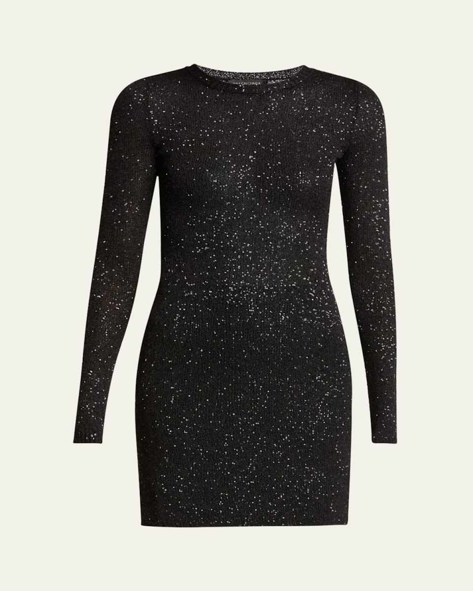 Sequined Knit Mini Long Sleeve Dress